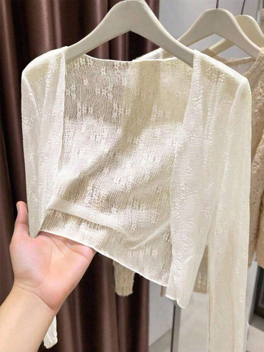 Cárdigan informal de manga larga, ligero y de corte regular para mujer, ideal para salidas y vacaciones. - Albaricoque - Ver 1
