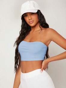 BASICS Top corto tubo sólido - Azul - Ver 4