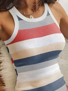 Vestido mini elegante de fiesta de mujer con cuello redondo y cintura ceñida de unicolor - Multicolor 2 - Ver 3