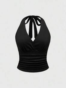 Grunge Punk Top de tirantes con cuello halter con estampado de leopardo Y2K para mujer - Negro - Ver 1