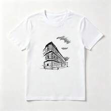 Edificio Europeo Playera de Algodón Blanca Boceto de Calle - Blanco - Ver 1