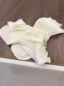 1/3 双装薄款心形、波点和条纹图案袜子，白色中筒袜，适合年轻女性，夏季 - 白色 - 查看 5