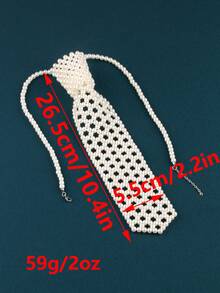 1pc European And American Faux Pearl Tie Necklace, Wedding/Party Accessory, Arrow-Shaped Fashion Accessory For Men And Women - White - View 3