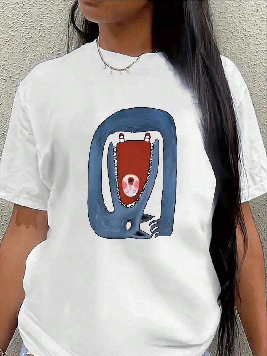 Camiseta ligera y duradera, con un diseño único de boca de monstruo, es perfecta para uso casual en casa, en restaurantes o en la oficina, ofreciendo una experiencia de uso cómoda en el día a día.women's shirts - Blanco - Ver 1