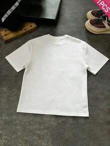 1 Camiseta de Algodón para Niñas, Estilo Y2K con Estampado de Letras - Cuello Redondo Casual, Manga Corta, Lavable a Máquina - Perfecta para Primavera/Verano/Otoño, Moda, Ropa Urbana, Unisex, Hombres, Mujeres, 180g, 100% Algodón, Camisetas con Estampado Gráfico - Blanco - Ver 4