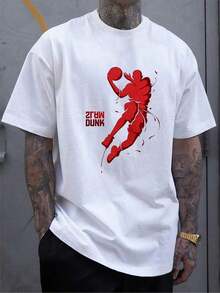 ‌ Camiseta de Manga Corta Holgada Casual Versátil con Estampado de Baloncesto Divertido, Ideal para Vacaciones, Trabajo y Uso Diario100% Cotton - Blanco 5 - Ver 3