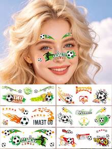 6pcs Football Fan Temporary Face Tattoos, Sports Football Event Temporary Face Tattoo Stickers, Festival Party, Football Pattern Body Stickers Suitable For Arms And Face, Waterproof Football Theme Stickers - Multicolor - View 7