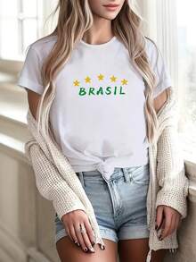 Camiseta ligera y transpirable de una pieza para mujer, con estampado creativo, ideal para primavera/verano, adecuada para todas las estaciones, elegante, sencilla, casual, cómoda, moderna, suave, ideal para fitness y actividades diarias al aire libre, versátil y a la moda para todas las estaciones. Camiseta de manga corta con cuello redondo, transpirable, elegante para fiestas, perfecta como regalo para las vacaciones, ideal para combinar en conjuntos de primavera/otoño. - Blanco - Ver 11