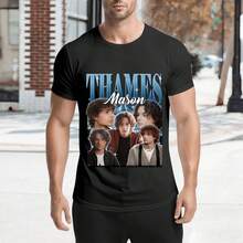 1 Piece Of Vintage Mason Thames Bootleg Cotton T-Shirt - High-Quality, Heavyweight, Minimalist Basic Casual T-Shirt With Dropped Shoulders, Streetwear Style, Versatile And Plain For Men And Women, Ideal For DIY Projects And Everyday Wear. 180g 100% Cotton. - 黑色 - 查看 3