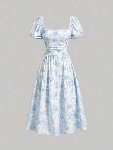 MOD Ditsy Floral Print Midi Dress For Tea - Purple - View 7