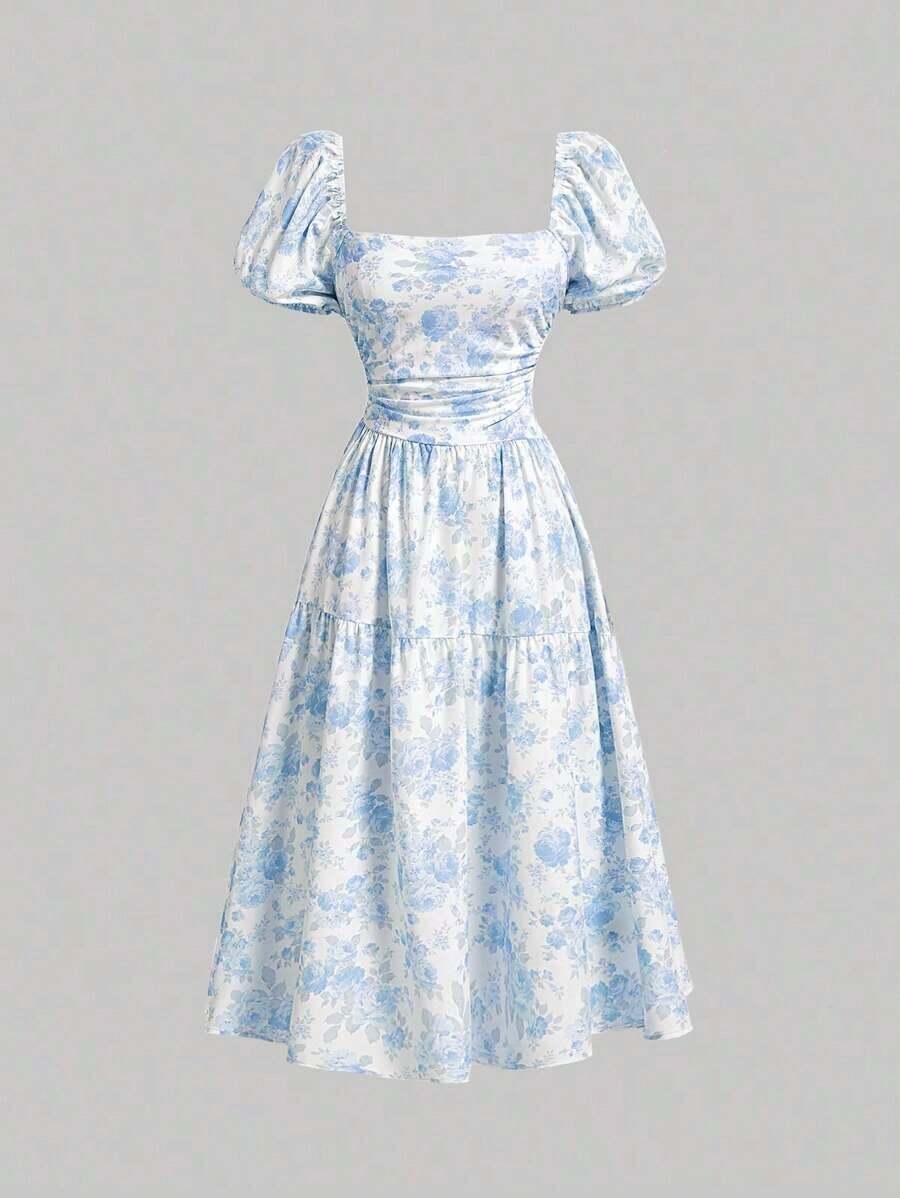 MOD Ditsy Floral Print Midi Dress For Tea - 黑色 - 查看 1