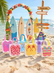 10pcs Hawaiian Beach Tote Bags - Non-Woven Fabric Summer Party Gift Bags With Handles, Tropical Style Flip-Flops And Starfish Pattern, Suitable For Birthday Parties, Pool Party Decor, Vibrant Colors, Pool Gift Bags | Theme Party Bags | Sturdy Handles, Beach Accessories, 1/5/10pcs - A - View 6