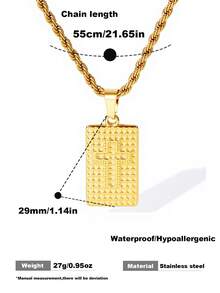 1 chiếc dây chuyền mặt dây chuyền nam bằng thép không gỉ, mạ vàng 18k, mặt dây chuyền hình thánh giá, kiểu dáng punk, hình vuông, dây thừng, quà tặng cho nam giới. - Vàng - Xem 2