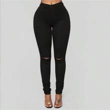 Women's Slim Fit Stretch Denim Jeans - 黑色 - 查看 9