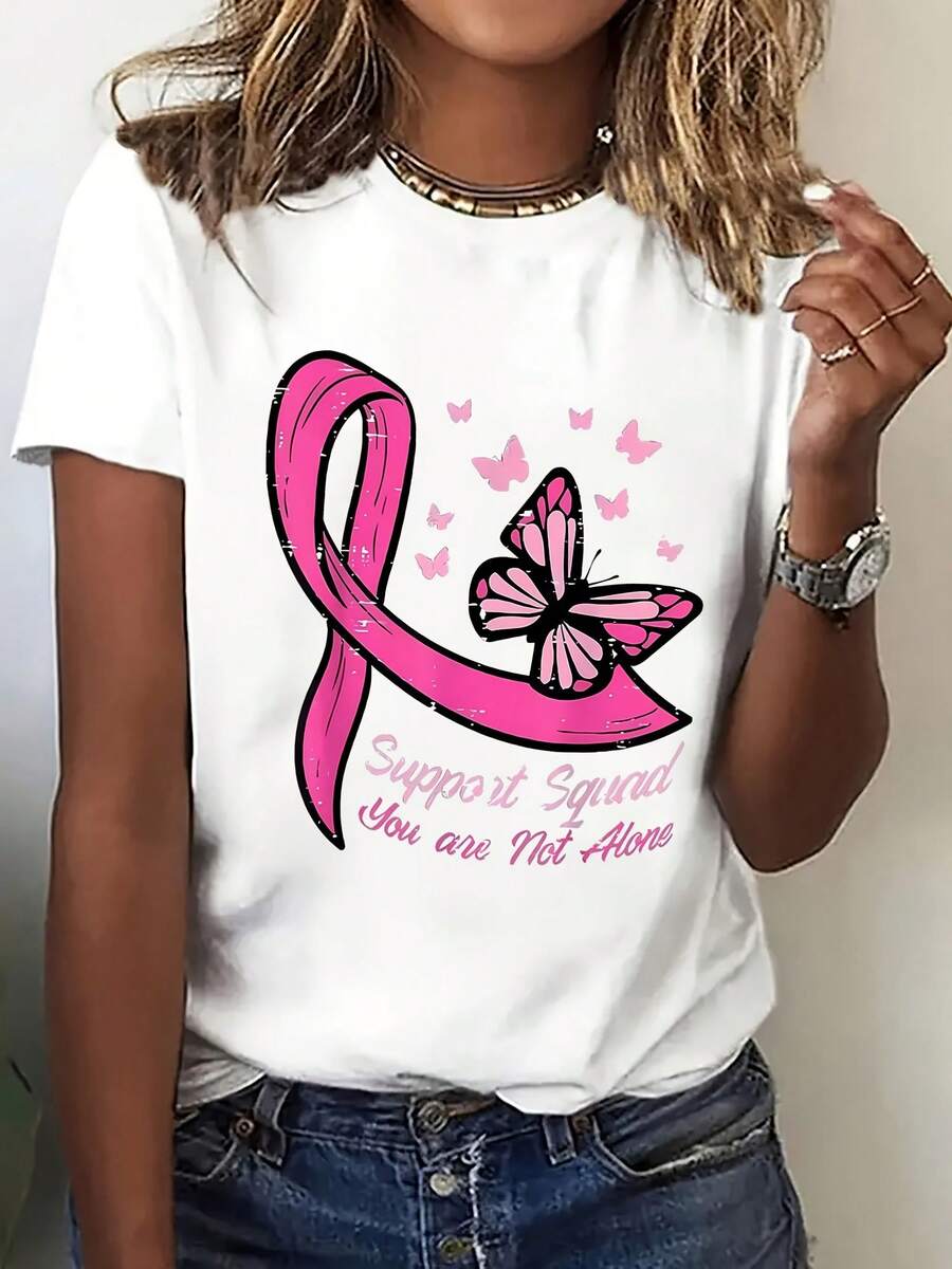 Women's Short-Sleeved T-Shirt With A Y2K Fantasy Print, Casual Style, Featuring A Butterfly And Heart Design. Machine Washable, Easy To Match, Ideal For All Seasons, Available In Multiple Colors And Sizes. Perfect For Birthday Parties, Holiday Gifts, And Everyday Outings, Highlighting Your Delicacy And Confidence-A Must-Have Item! Printed, Simple, Versatile, Loose Fit, With A Fitted Crew Neck. - 白色 - 查看 1