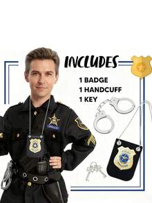 警徽服裝配件，附鏈條與腰帶夾，可單獨使用或搭配任何警察服裝，適合萬聖節、角色扮演、主題派對、警察與小偷遊戲、警察角色扮演派對、生日派對及服裝派對 - 彩色 - 查看 2
