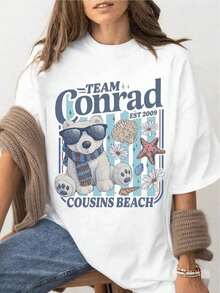Premium 100% Cotton T-Shirt, Cousin's Beach T-Shirt, Summer Beach Top, Summer Beach T-Shirt,  Women's T-Shirts - 白色 - 查看 1