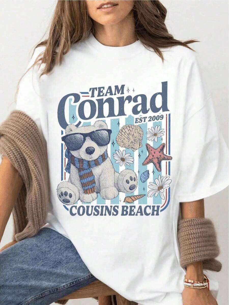 Premium 100% Cotton T-Shirt, Cousin's Beach T-Shirt, Summer Beach Top, Summer Beach T-Shirt, Women's T-Shirts - 白色 - 查看 1