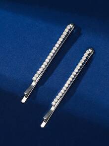 Fashionable Elegant Rhinestone Straight Hair Clip 2pcs - Silver - View 3