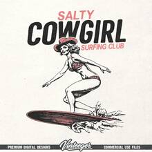 Salty Cowgirl Surf Club, Coastal Cowgirl T-Shirt Graphic In PNG, Western Style Summer Digital Design, Printable Beach Cowgirl Graphic, Digital - 白色 - 查看 3