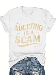 Camiseta Divertida para Mujer con la Frase "Un Adulto 'Blended' es una Estafa" - Blusa de Manga Corta con Cuello Redondo y Lema Humorístico Retro, Ideal como Regalo para Ella, Top Casual para Uso Diario y Ropa con Humor, Lavable a Máquina, Ropa Cómoda para el Día a Día. EDX0 - Blanco - Ver 8