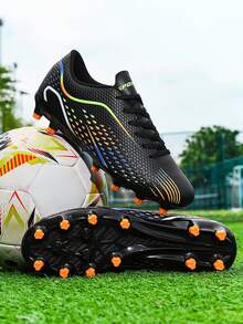 Sepatu Sepak Bola Outdoor Wanita Warna Polos, Bahan Poliester, Sepatu Olahraga Outdoor Ringan untuk Semua Musim - Hitam - View 2