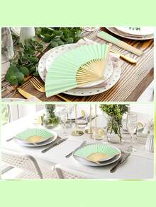 Grünes Hochzeitsgastgeschenk Fächerset, beinhaltet faltbaren Handventilator mit grüner Schleifenquaste Dekoration, Geschenktüte, DIY Dekoration für Frauen, Hochzeitsparty Zubehör. Geeignet für Bridal-Shower, Gastgeschenke, Hochzeitsempfang Favors, Geburtstagsparty - mehrfarbig - Übersicht 7