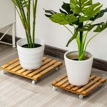 Thickened Bamboo Rolling Plant Pot Stand Mobile Square Flower Pot Base With Wheels Home Balcony Garden Plant Display Rack - 25cm*5cm*25cm - View 1
