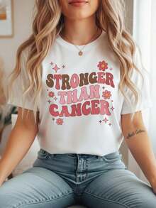 TrendyFaith Hope Love Breast Cancer Awareness T-Shirt With Pink Ribbon For Survivors And Warriors, 100% Cotton, Crew Neck, Retro Style, Groovy Aesthetic, With Inspirational Graphic, Supportive Gift For Women And Mothers - Everyday Wear. - 白色 - 查看 7