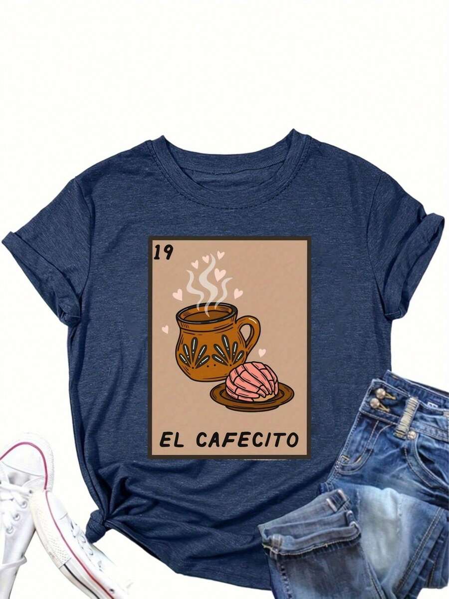19 THE COFFEE CAKE Sudadera casual de cuello redondo para uso diario, camiseta cómoda y suave para mujer JPBL - Azul marino - Ver 1