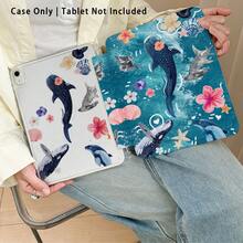 Funda protectora de tableta de cristal acrílico con patrones de delfín, concha marina, estrella de mar y florales, compatible con modelos de tableta Honor/Apple y otros populares, con soporte plegable, esquinas reforzadas de silicona, función de activación/suspensión automática, ranura para bolígrafo incorporada, soporte ajustable de varios ángulos - Protección diaria perfecta, regalo ideal - Multicolor - Ver 6