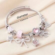 1 pieza Pulsera de lujo con cuentas en forma de corazón, corona, mariposa y estrella, accesorio ajustable y versátil - Pulsera con lazo de corona - Ver 3