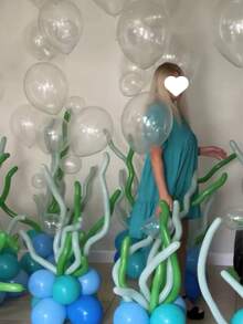 25pcs/Set DIY Deep Sea Seaweed Balloon Kit, Includes Clear Latex Balloons. Suitable For Ocean-Themed Birthday Parties, Underwater Parties, Shell And Seaweed Decorations. - View 5