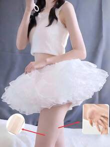 Váy lót hai lớp bằng polyester mềm mại và bông xốp, nhẹ nhàng và tinh tế theo phong cách Lolita, lý tưởng cho thời trang Lolita và Kawaii, mặc hàng ngày, chụp ảnh, dự tiệc, cosplay, đám cưới và biểu diễn sân khấu. - trắng - Xem 12