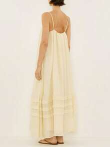 Vestido largo tirantes holgado con bolsillos, estilo vacacional verano 2026 - Amarillo - Ver 3