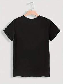 Camiseta casual de primavera y verano con estampado del alfabeto español, cuello redondo, manga corta, camiseta deportiva para mujer - Negro - Ver 2