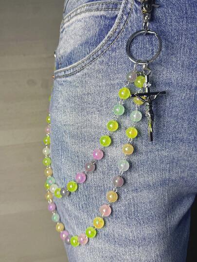 1pc Colorful Beaded Personality Chain Wallet Chain, Fashionable Jeans/Pants Decorative Chain For Women, Suitable For Daily Wear, Party, Music Festival, Random Color Delivery