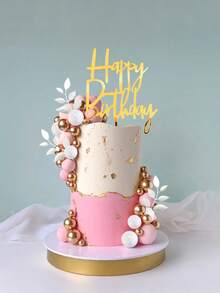 50pcs Cake Metal Decorative Ball, Green Goldn Sphere Cake Decorations, Boho Style Cake Decor, Green Goldn, Platinum, Pearl Balls, Happy Birthday Cake Topper, Wedding, Christening, BabyShower, Birthday Party Cake Decor, Boho Theme Party Supplies - Pink and White Gold Cake Decorations - View 5