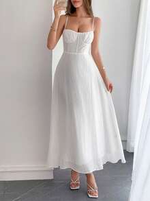 New Spring-Summer Maxi Dress For Women, Casual Holiday Style, Thin Straps, Fitted Cut, Flattering Design, Cool, Perfect For Vacation, Beach, Walks And Day Looks - 白色 - 查看 5