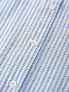 Camisa de manga corta a rayas vintage, de moda para ir al trabajo en verano - Azul y blanco - Ver 5