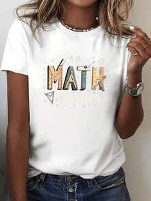 Camiseta Gráfica para Maestras de Matemáticas - Estampado Creativo, Cuello Redondo Casual, Manga Corta para Primavera y Verano, Colores Brillantes y Diseño Divertido, Ropa de Matemáticas| Camiseta Divertida con Estampado| Diseño vibrante, transpirable y cómodo - Negro - Ver 6