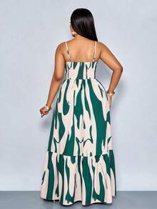 Vestido maxi elegante y casual para mujer de talla grande con estampado floral romántico, sin mangas, con cintura ceñida y nudo, tirantes de espagueti, para vacaciones en la playa, primavera y verano, para el verano en Hawái, vestidos de verano p - Verde Oscuro - Ver 6