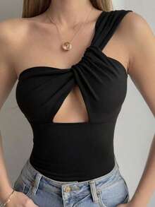 Camiseta sin mangas ajustada con tiras cruzadas huecas, estilo sexy y casual para mujer, Y2K - Negro - Ver 8