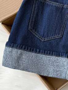 Falda vaquera casual de mujer con bolsillos, ropa de invierno para mujer, vestidos de mujer, falda navideña, ropa para Año Nuevo, falda de mezclilla corta y gruesa para otoño e invierno, falda de mezclilla casual de lavado oscuro, falda vaquer - Azul lavado oscuro - Ver 6