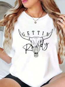 Premium Casual Unisex T-Shirts, Comfortable And Stylish Printed T-Shirt For Women, Casual Short-Sleeve Crew Neck, Machine Washable, Suitable For All Seasons - Unisex, Ideal For Casual Daily Outings, Short-Sleeve Summer T-Shirt, Retro Y2K Print T-Shirt - 白色 - 查看 6