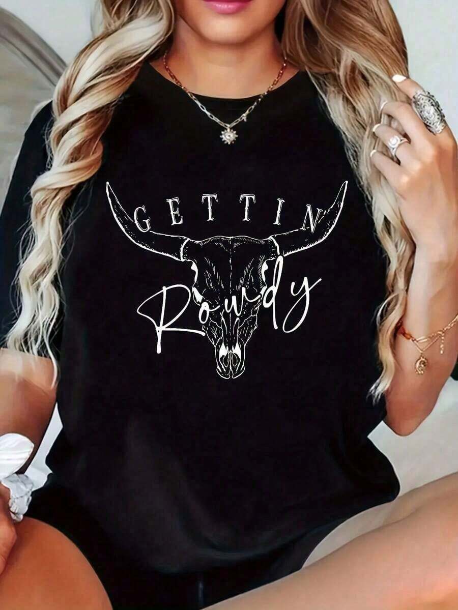 Premium Casual Unisex T-Shirts, Comfortable And Stylish Printed T-Shirt For Women, Casual Short-Sleeve Crew Neck, Machine Washable, Suitable For All Seasons - Unisex, Ideal For Casual Daily Outings, Short-Sleeve Summer T-Shirt, Retro Y2K Print T-Shirt - 黑色 - 查看 1