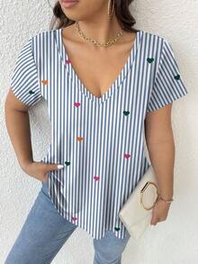 Camiseta de mujer de talla grande con cuello en V y estampado - Multicolor 5 - Ver 3