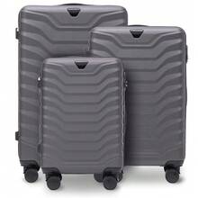 W WINGS مجموعة أمتعة عائلية كبيرة أو حقيبة سفر 14 بوصة 16 18 20 24 28 بوصة ABS+ | قفل مركب، مقبض تلسكوبي، جودة عالية، عجلات دوارة 360° - رمادي - مشاهدة 14