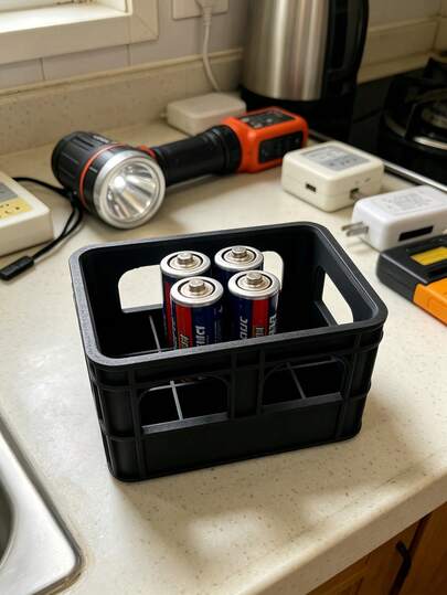 AA/AAA Battery Storage Caddy, Heavy-Duty Battery Organizer Box, Anti-Slip Battery Holder Bin For AA/AAA Batteries, Compact & Sturdy Battery Storage Container, Perfect For Home, Office, And Garage Organization, Keeps Batteries Secure And Easily Accessible