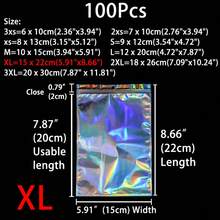 XZV 100个不同尺寸的激光彩虹礼品袋，全息前窗可重复使用拉链袋，珠宝零售袋，适用于收纳、珠宝、小型企业、礼品包装、圣诞节、小型企业理想之选、珠宝样品、新年节日礼品袋 - 彩色 - 查看 14